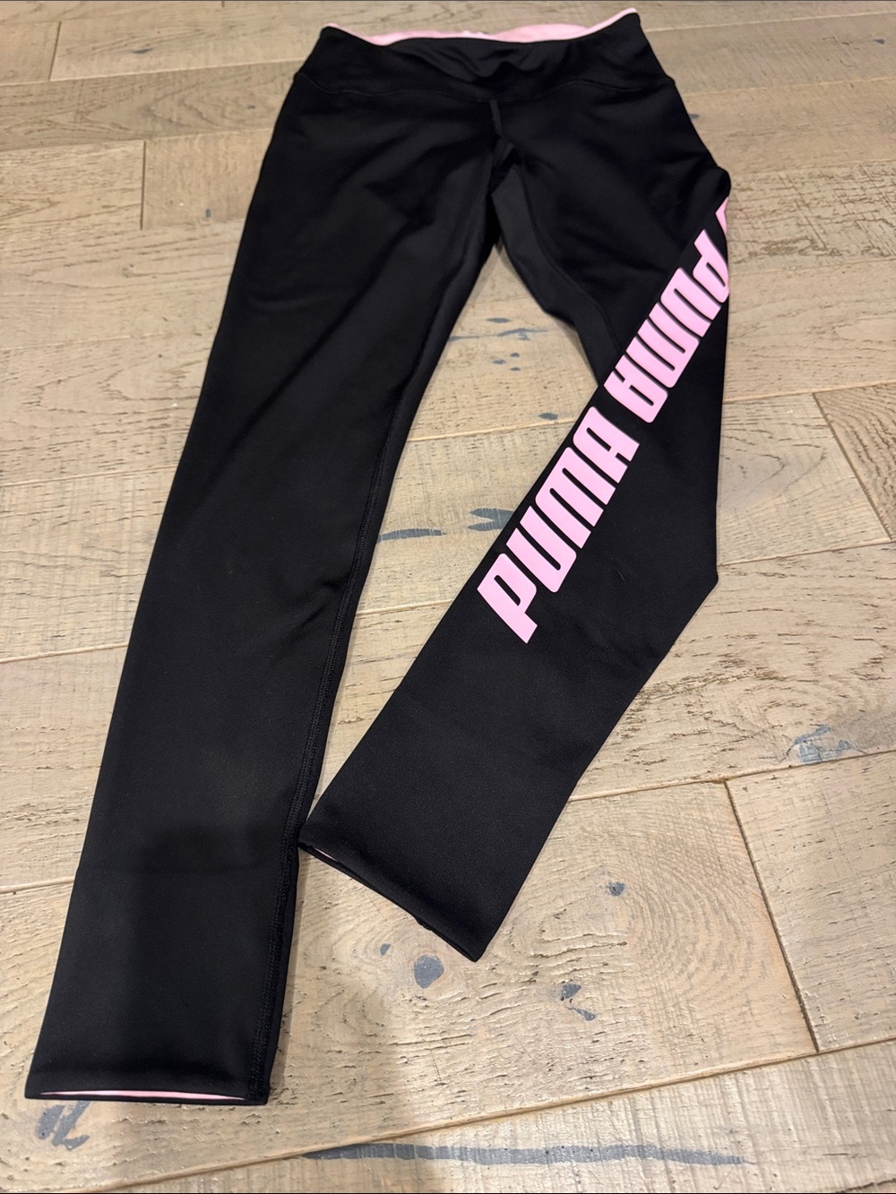Puma Black Leggings with Pink Logo